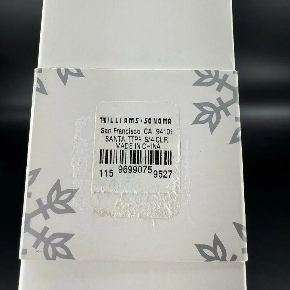 Williams Sonoma Clear Glass Santa‎ Taper Candle Holders Christmas New In Box